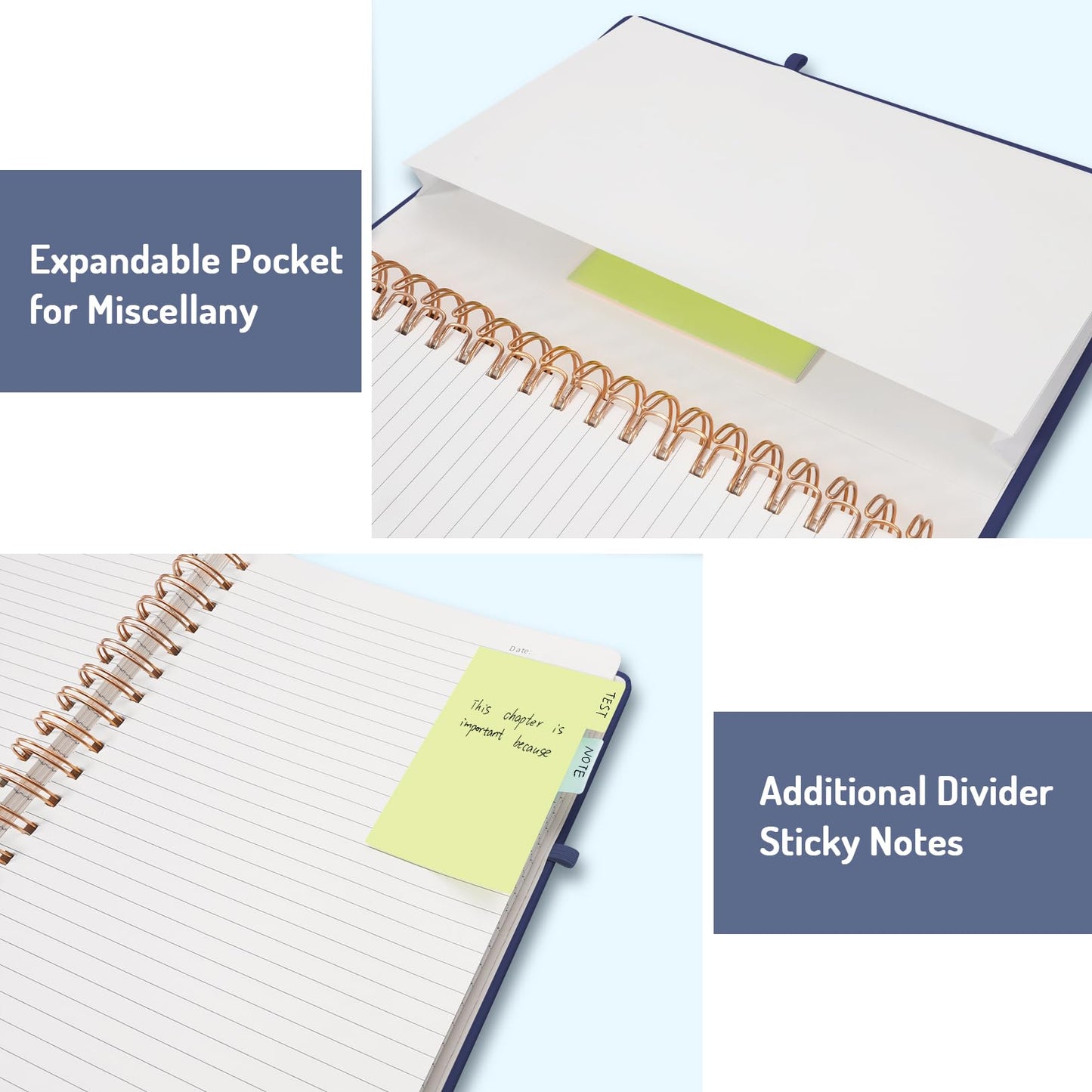 Forvencer Lined Spiral Journal Notebook with 300 Numbered Pages, B5 College Ruled Thick Journals for Writing with 100GSM Paper, Hardcover Notebooks with Contents for Work, School, Women, Men, Black