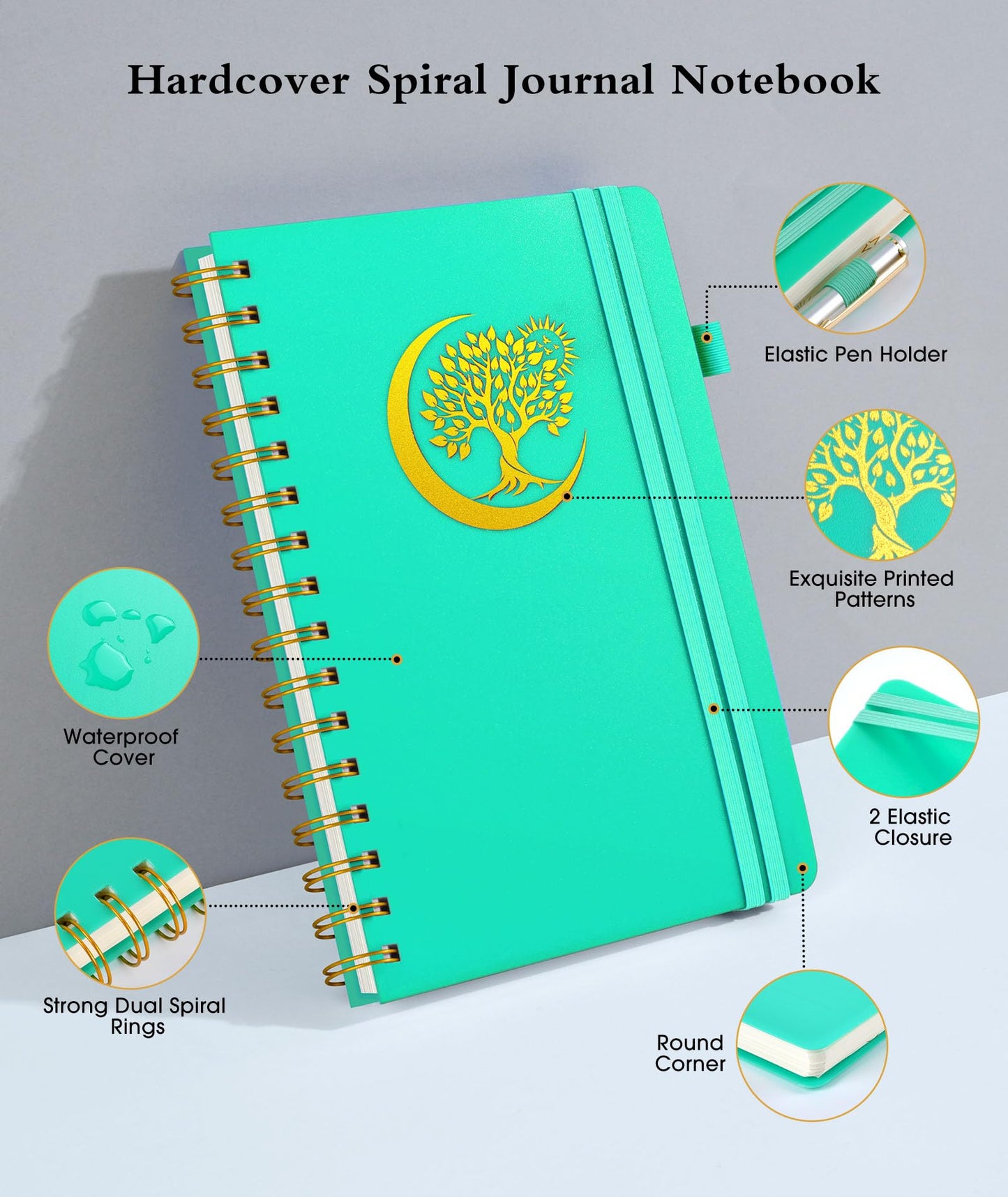 Spiral Notebook Journal 5.8" x 8.4",300 Numbered College Ruled Pages,100 GSM Lined Paper,Plastic Hardcover,Large Spiral Bound Journal for Women Men,A4 Notebooks for School Work Writing Business