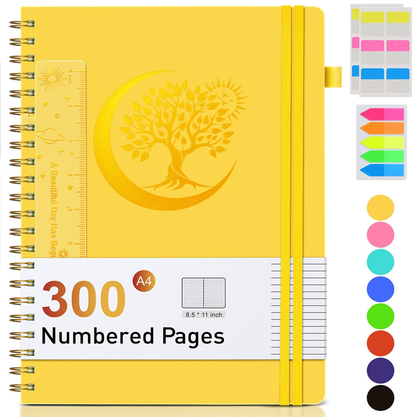 Spiral Notebook Journal 5.8" x 8.4",300 Numbered College Ruled Pages,100 GSM Lined Paper,Plastic Hardcover,Large Spiral Bound Journal for Women Men,A4 Notebooks for School Work Writing Business