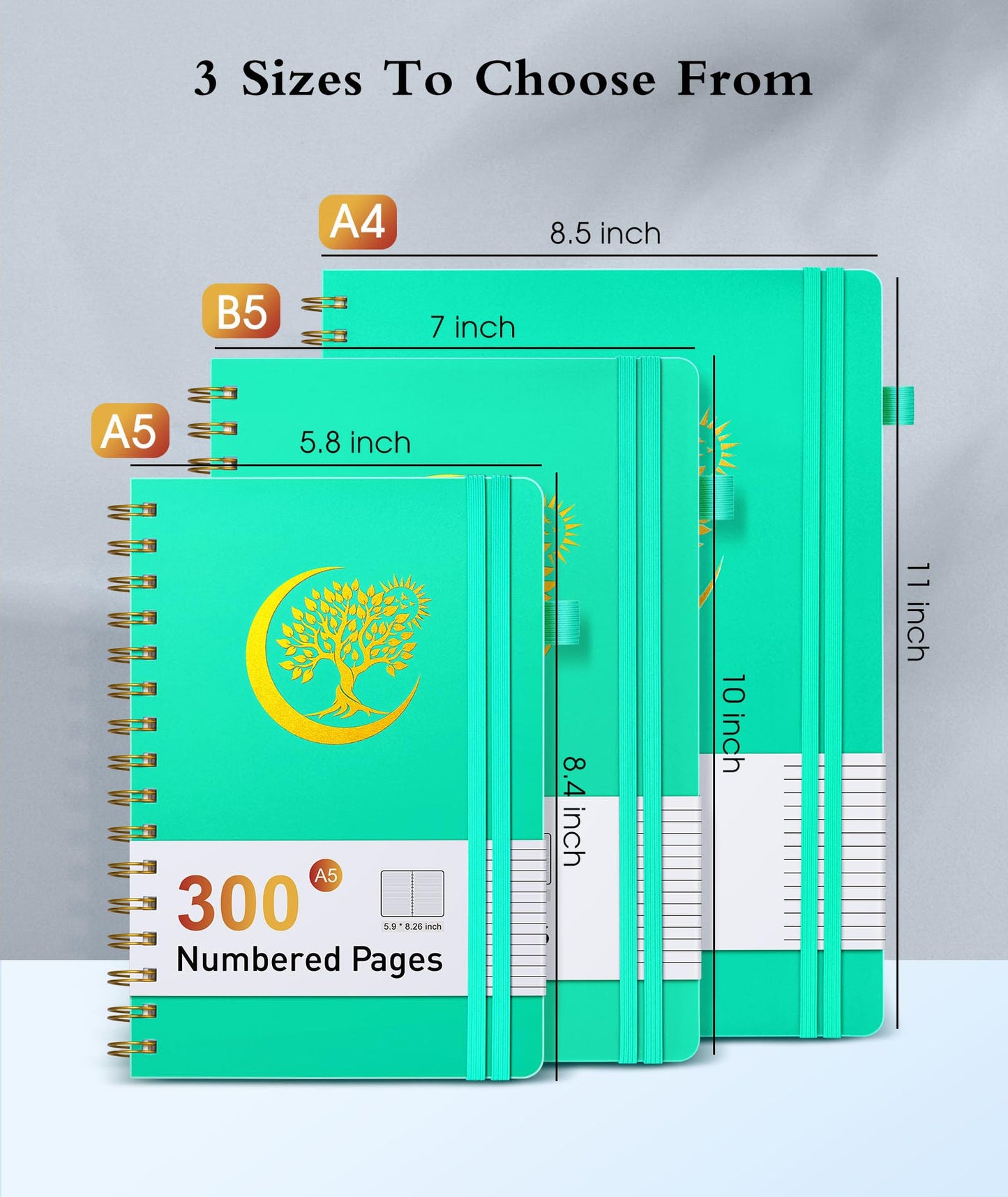 Spiral Notebook Journal 5.8" x 8.4",300 Numbered College Ruled Pages,100 GSM Lined Paper,Plastic Hardcover,Large Spiral Bound Journal for Women Men,A4 Notebooks for School Work Writing Business