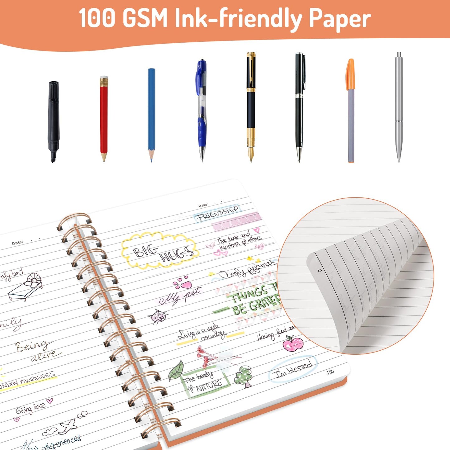 Forvencer Lined Spiral Journal Notebook with 300 Numbered Pages, B5 College Ruled Thick Journals for Writing with 100GSM Paper, Hardcover Notebooks with Contents for Work, School, Women, Men, Black