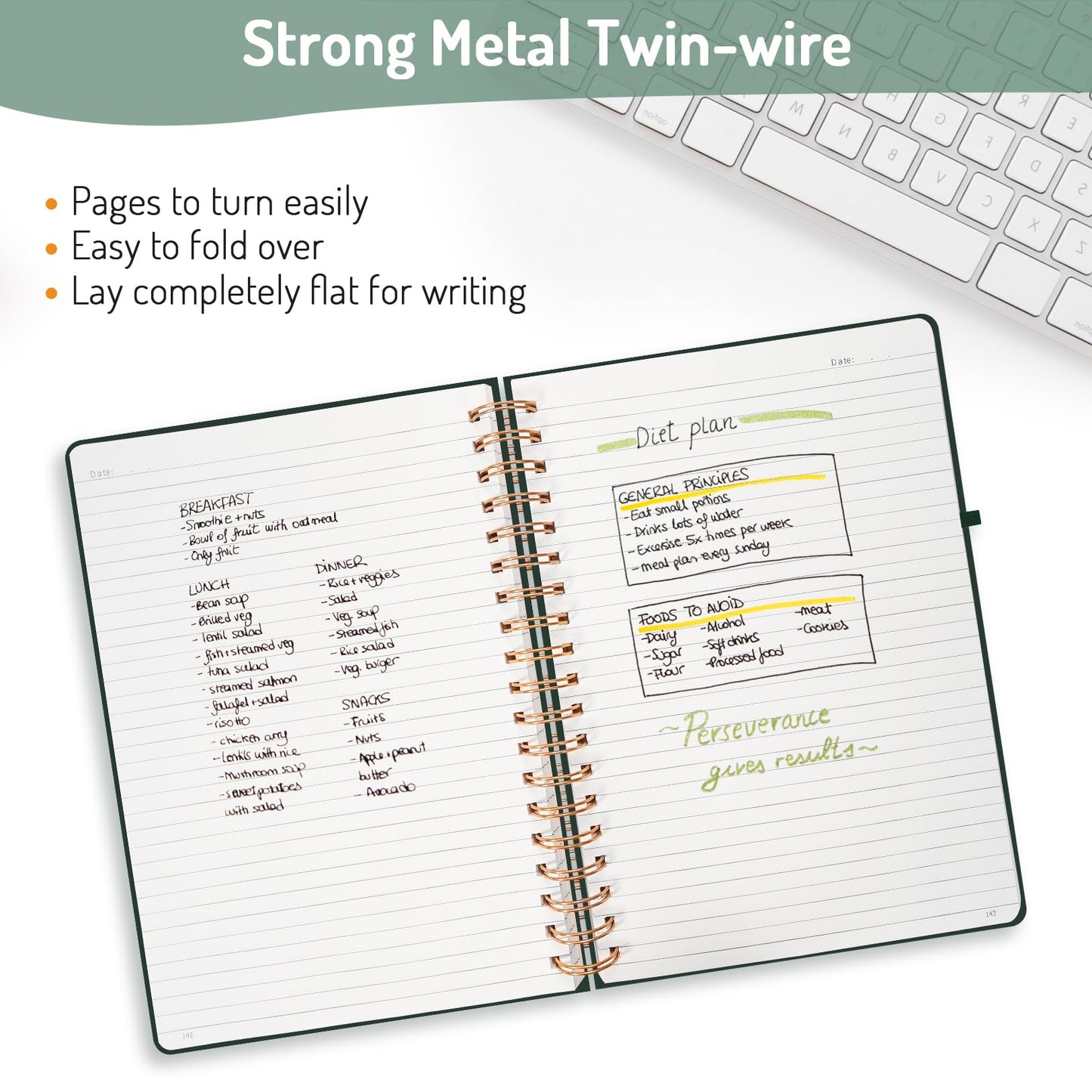 Forvencer Lined Spiral Journal Notebook with 300 Numbered Pages, B5 College Ruled Thick Journals for Writing with 100GSM Paper, Hardcover Notebooks with Contents for Work, School, Women, Men, Black