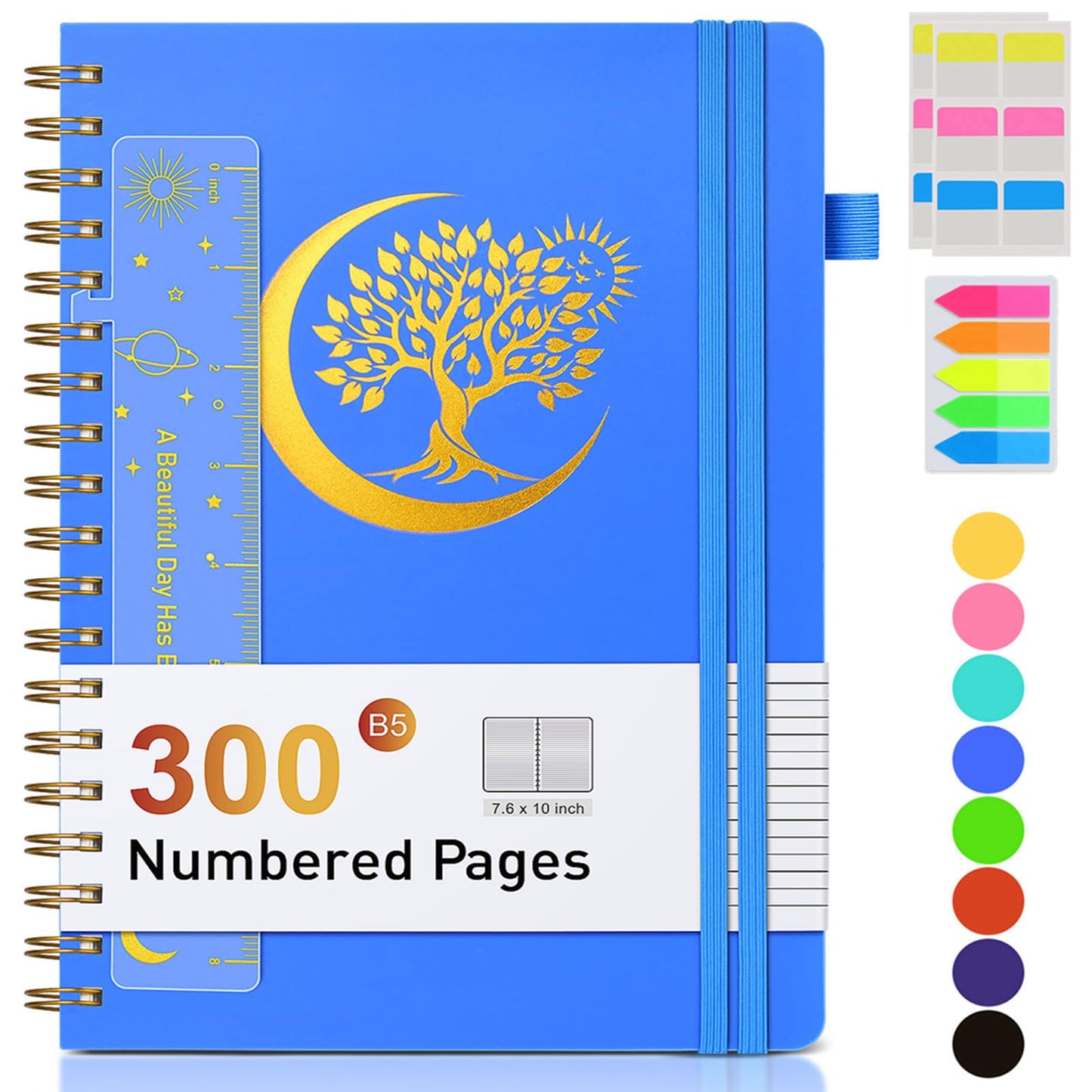 Spiral Notebook Journal 5.8" x 8.4",300 Numbered College Ruled Pages,100 GSM Lined Paper,Plastic Hardcover,Large Spiral Bound Journal for Women Men,A4 Notebooks for School Work Writing Business