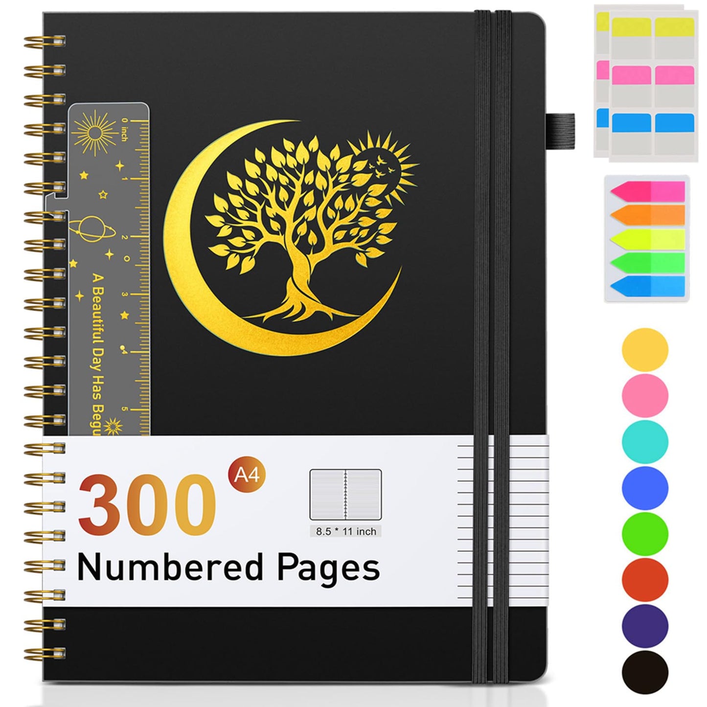 Spiral Notebook Journal 5.8" x 8.4",300 Numbered College Ruled Pages,100 GSM Lined Paper,Plastic Hardcover,Large Spiral Bound Journal for Women Men,A4 Notebooks for School Work Writing Business
