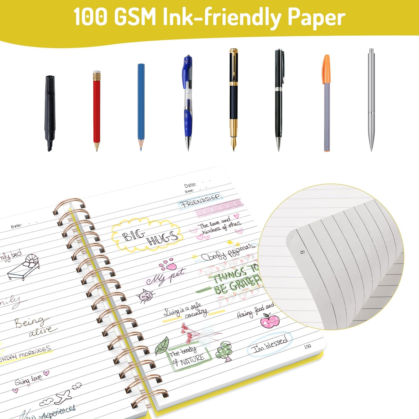 Forvencer Lined Spiral Journal Notebook with 300 Numbered Pages, B5 College Ruled Thick Journals for Writing with 100GSM Paper, Hardcover Notebooks with Contents for Work, School, Women, Men, Black