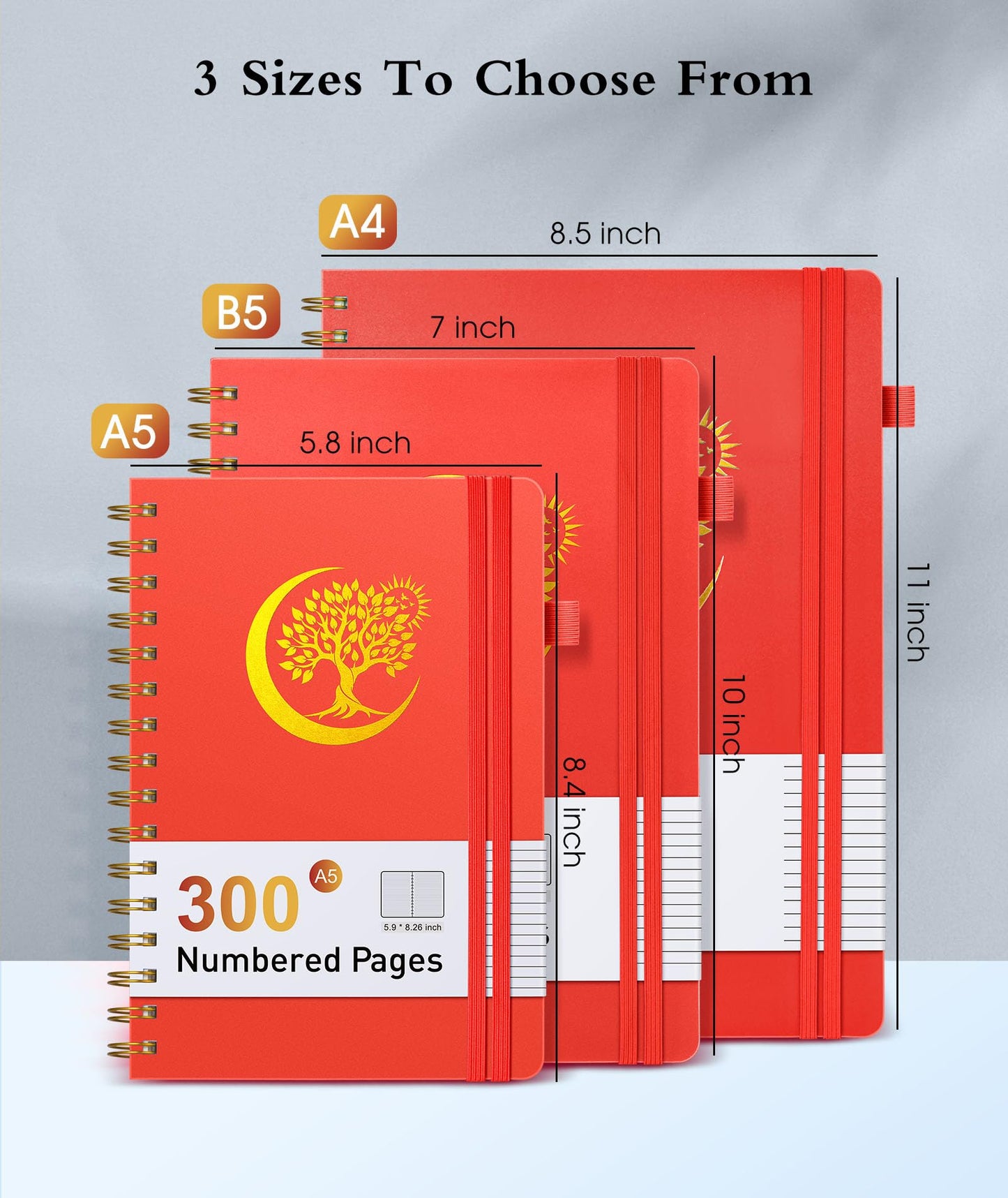Spiral Notebook Journal 5.8" x 8.4",300 Numbered College Ruled Pages,100 GSM Lined Paper,Plastic Hardcover,Large Spiral Bound Journal for Women Men,A4 Notebooks for School Work Writing Business