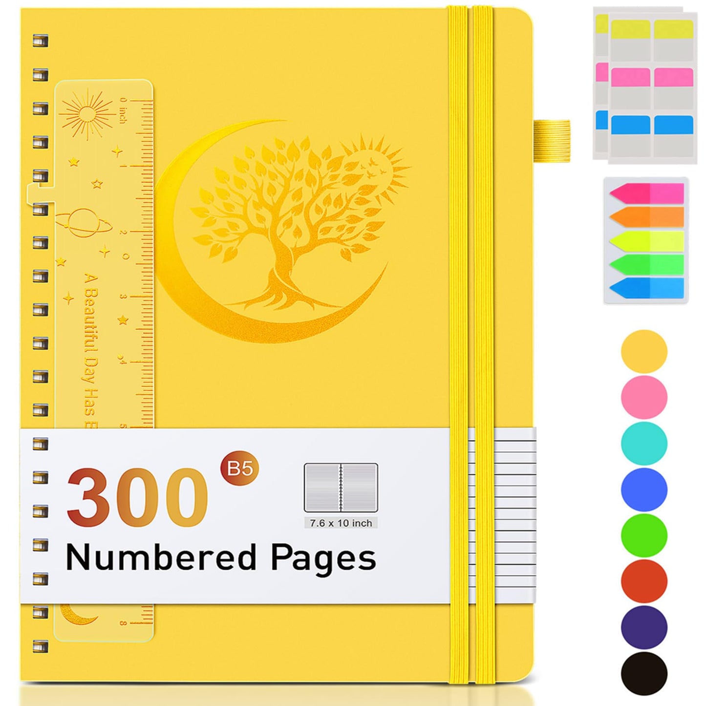 Spiral Notebook Journal 5.8" x 8.4",300 Numbered College Ruled Pages,100 GSM Lined Paper,Plastic Hardcover,Large Spiral Bound Journal for Women Men,A4 Notebooks for School Work Writing Business