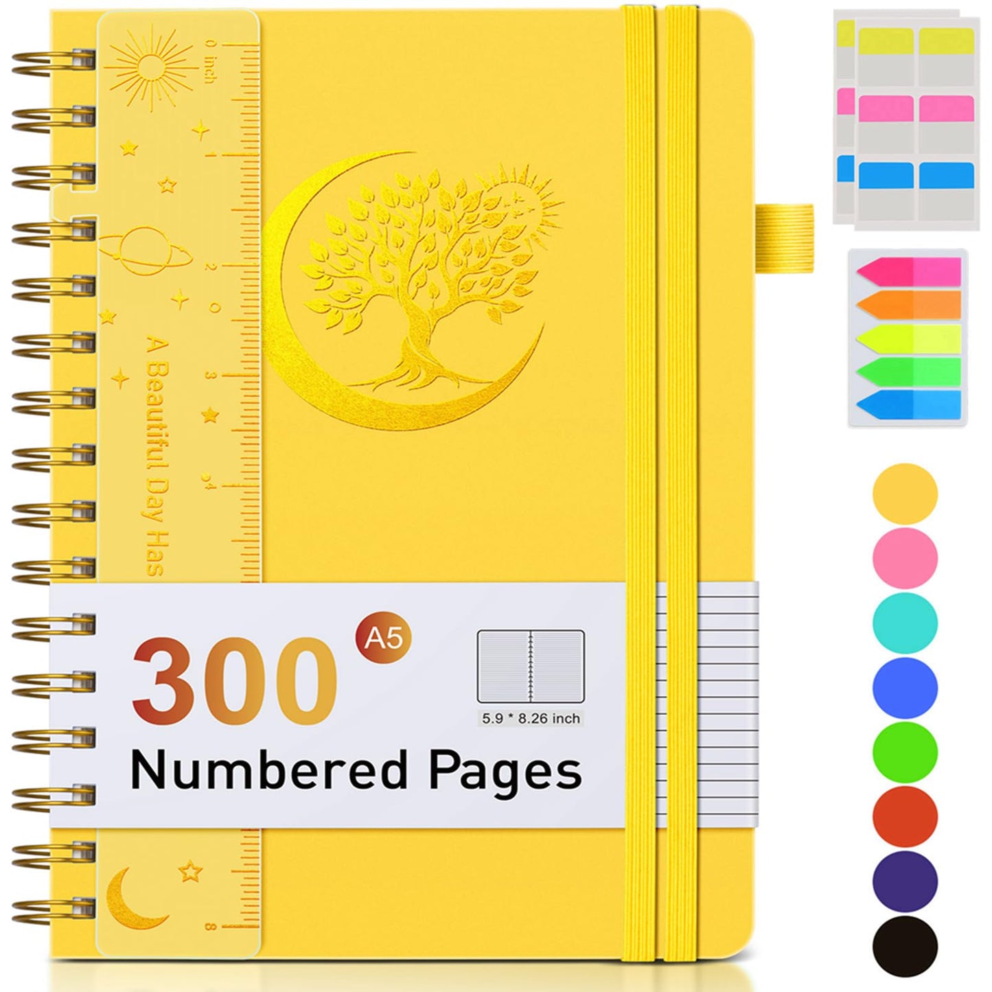 Spiral Notebook Journal 5.8" x 8.4",300 Numbered College Ruled Pages,100 GSM Lined Paper,Plastic Hardcover,Large Spiral Bound Journal for Women Men,A4 Notebooks for School Work Writing Business