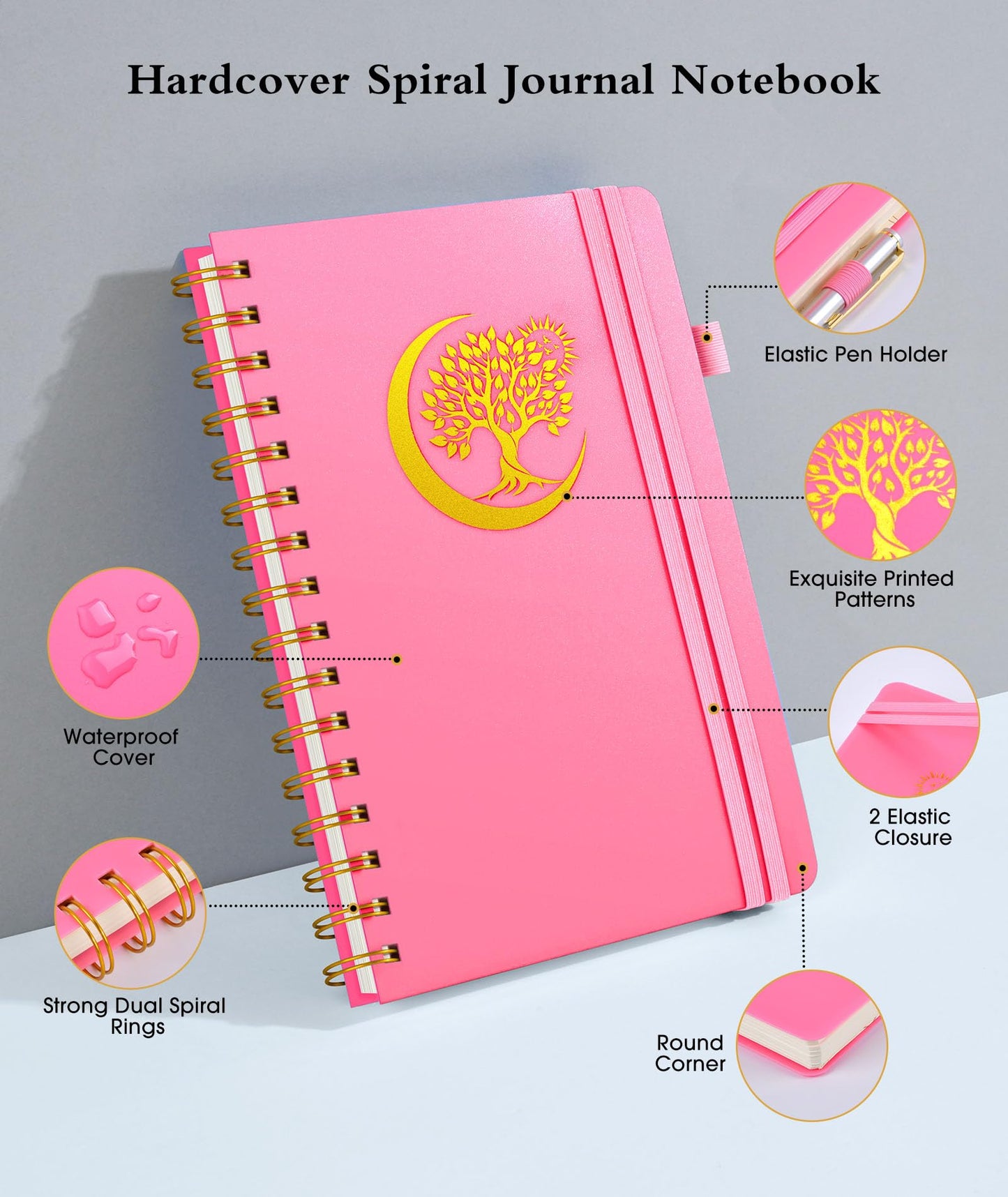 Spiral Notebook Journal 5.8" x 8.4",300 Numbered College Ruled Pages,100 GSM Lined Paper,Plastic Hardcover,Large Spiral Bound Journal for Women Men,A4 Notebooks for School Work Writing Business