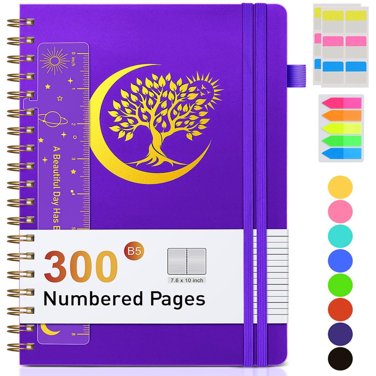 Spiral Notebook Journal 5.8" x 8.4",300 Numbered College Ruled Pages,100 GSM Lined Paper,Plastic Hardcover,Large Spiral Bound Journal for Women Men,A4 Notebooks for School Work Writing Business