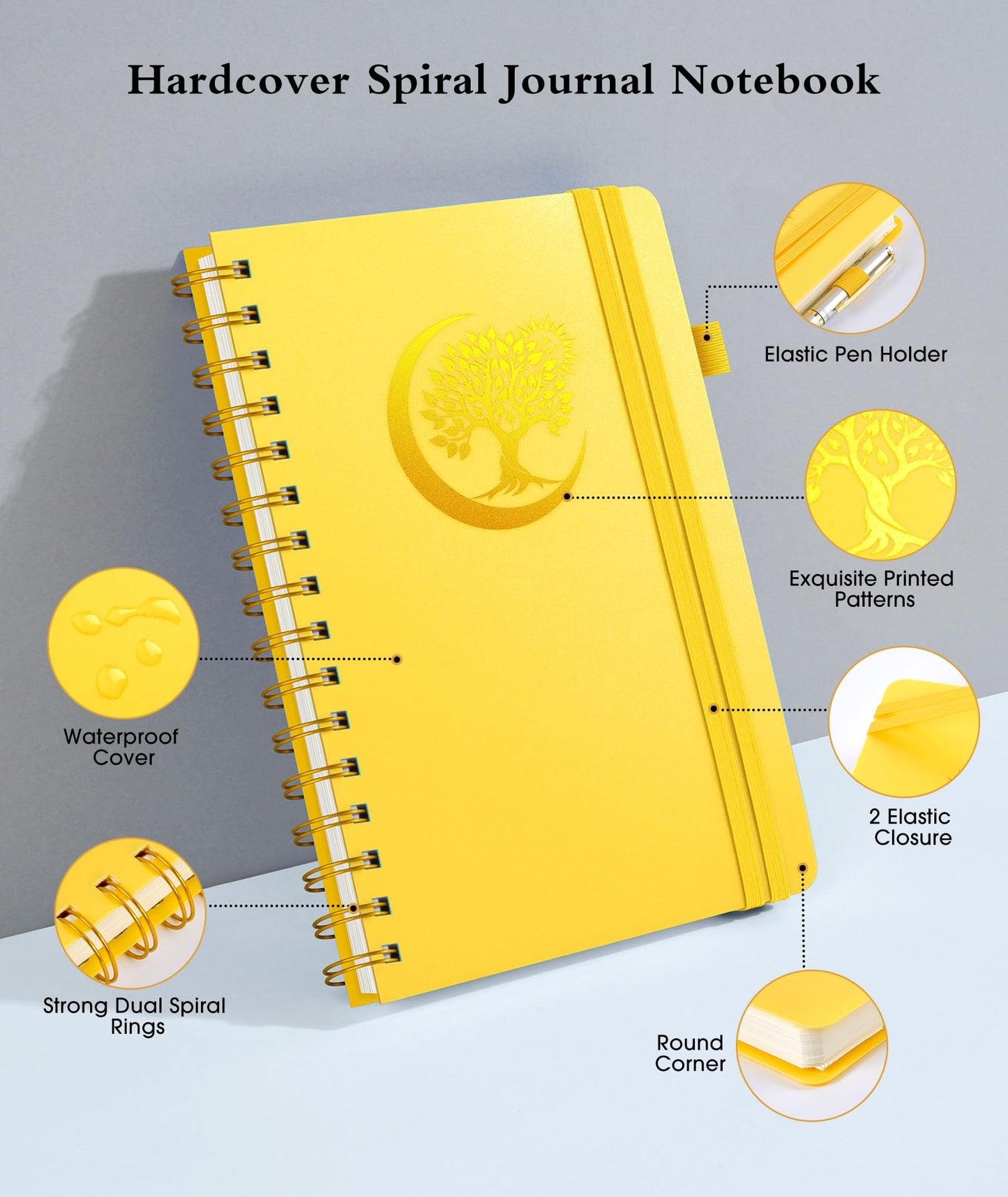 Spiral Notebook Journal 5.8" x 8.4",300 Numbered College Ruled Pages,100 GSM Lined Paper,Plastic Hardcover,Large Spiral Bound Journal for Women Men,A4 Notebooks for School Work Writing Business