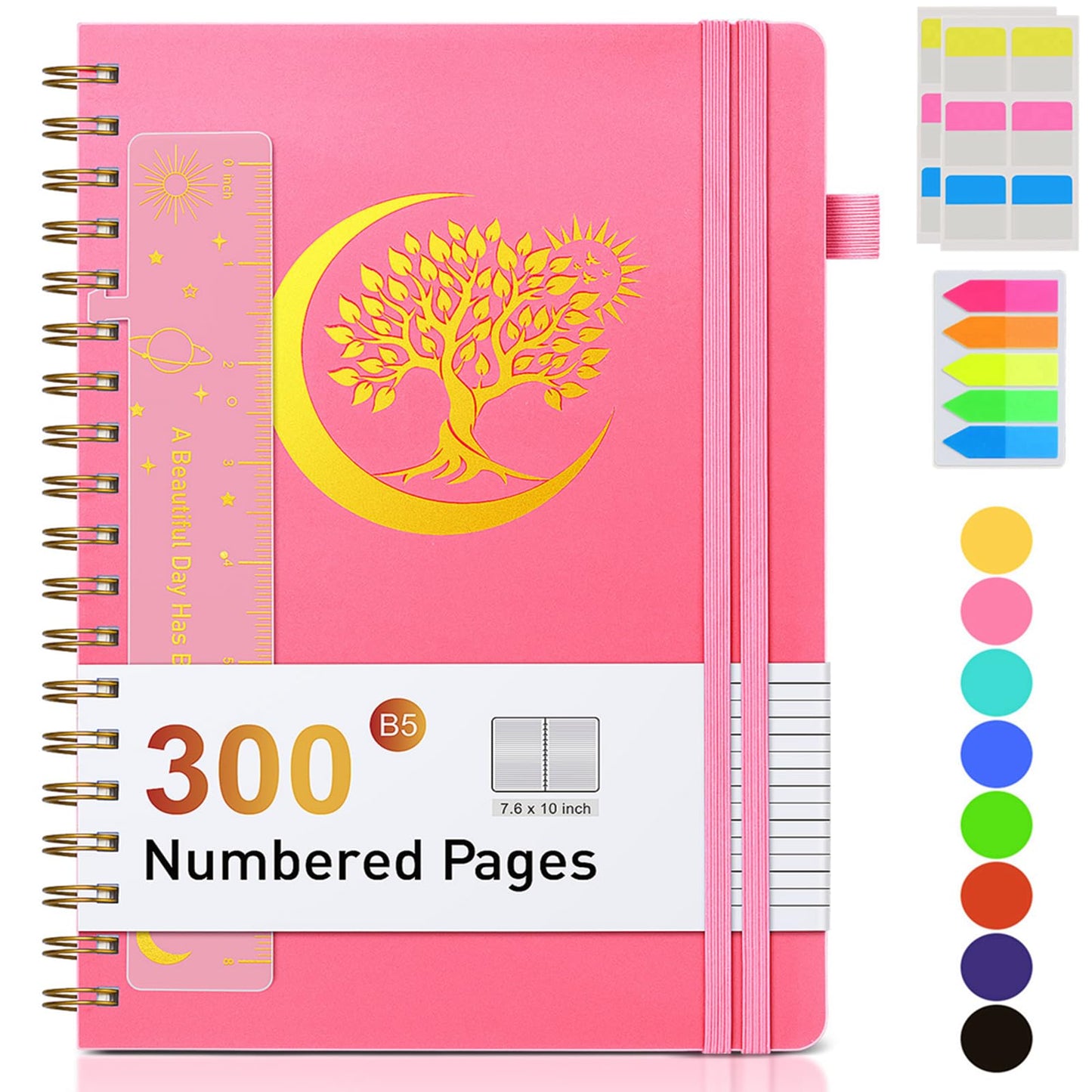 Spiral Notebook Journal 5.8" x 8.4",300 Numbered College Ruled Pages,100 GSM Lined Paper,Plastic Hardcover,Large Spiral Bound Journal for Women Men,A4 Notebooks for School Work Writing Business
