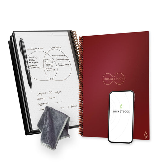 Rocketbook Core Reusable Spiral Notebook, Letter Size 8.5x11, Maroon - Dotted Pages, App-Connected, Erasable, Durable Cover, Ideal for School, Work, and Creative Projects