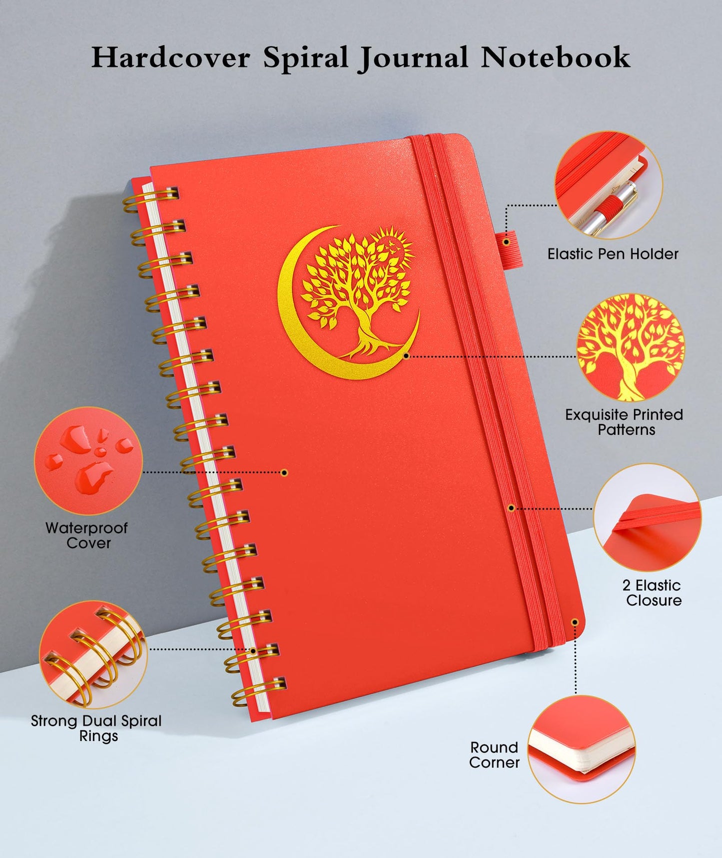 Spiral Notebook Journal 5.8" x 8.4",300 Numbered College Ruled Pages,100 GSM Lined Paper,Plastic Hardcover,Large Spiral Bound Journal for Women Men,A4 Notebooks for School Work Writing Business