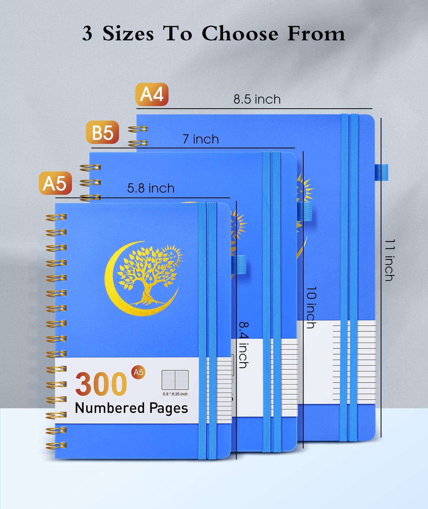 Spiral Notebook Journal 5.8" x 8.4",300 Numbered College Ruled Pages,100 GSM Lined Paper,Plastic Hardcover,Large Spiral Bound Journal for Women Men,A4 Notebooks for School Work Writing Business