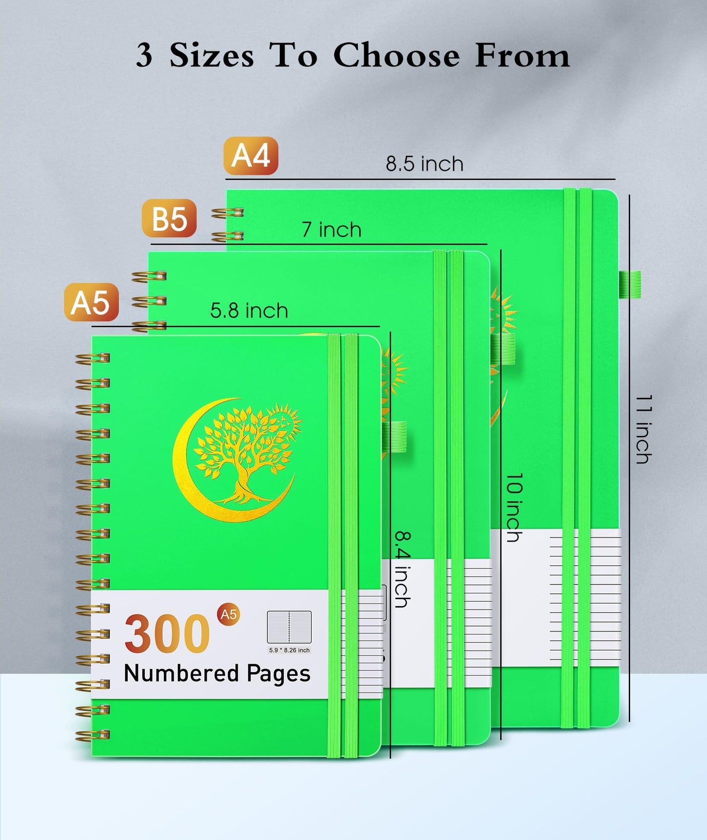 Spiral Notebook Journal 5.8" x 8.4",300 Numbered College Ruled Pages,100 GSM Lined Paper,Plastic Hardcover,Large Spiral Bound Journal for Women Men,A4 Notebooks for School Work Writing Business