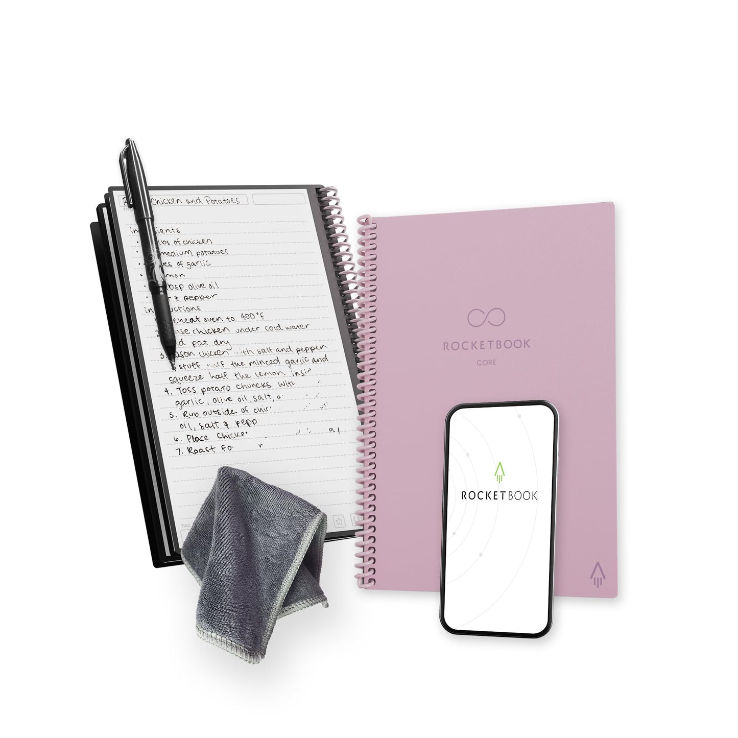 Rocketbook Core Reusable Spiral Notebook, Letter Size 8.5x11, Red - Lined Pages, App-Connected, Erasable, Durable Cover, Ideal for School, Work, and Creative Projects