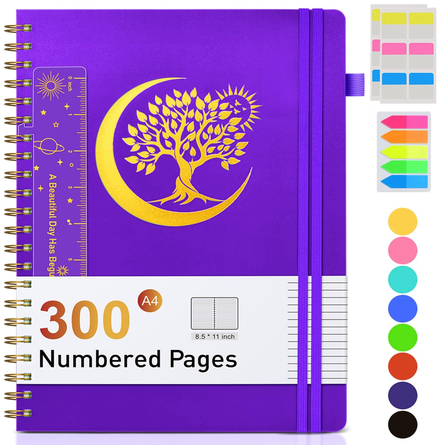 Spiral Notebook Journal 5.8" x 8.4",300 Numbered College Ruled Pages,100 GSM Lined Paper,Plastic Hardcover,Large Spiral Bound Journal for Women Men,A4 Notebooks for School Work Writing Business