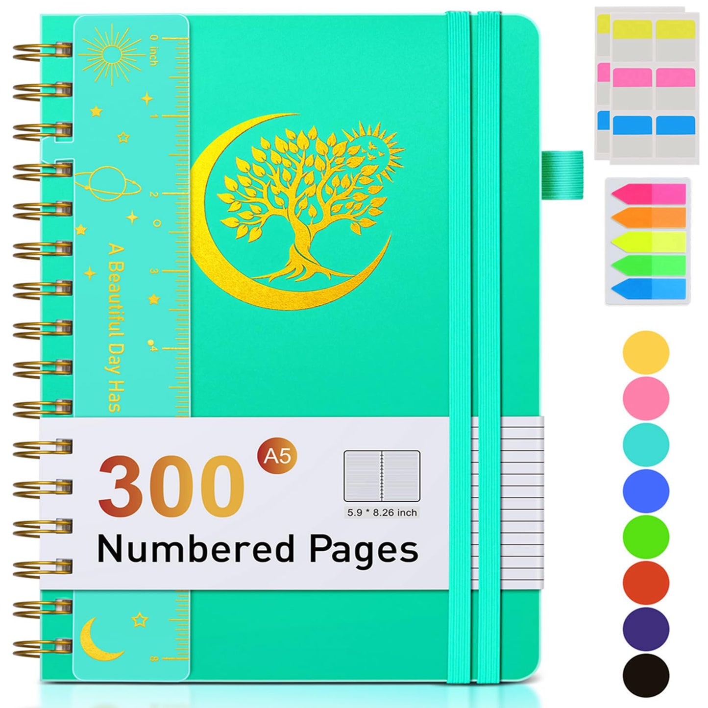 Spiral Notebook Journal 5.8" x 8.4",300 Numbered College Ruled Pages,100 GSM Lined Paper,Plastic Hardcover,Large Spiral Bound Journal for Women Men,A4 Notebooks for School Work Writing Business