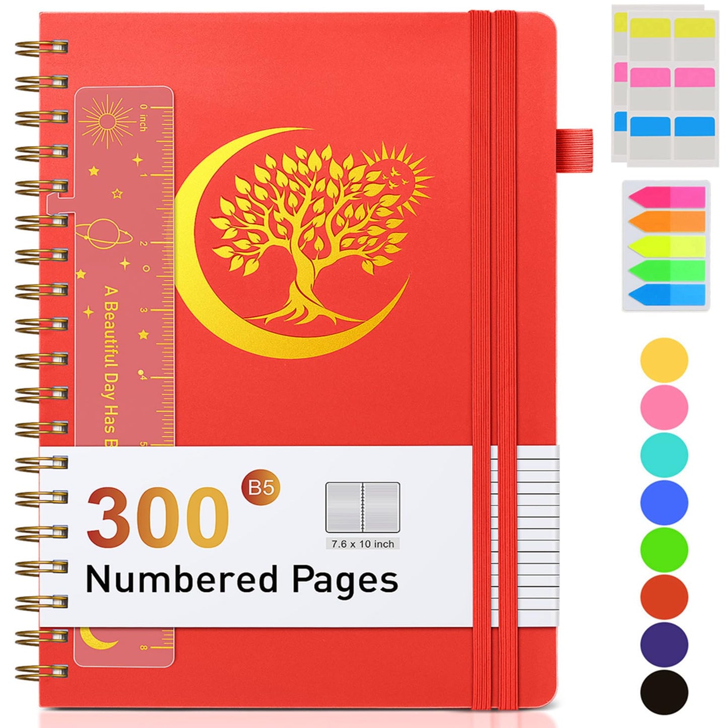 Spiral Notebook Journal 5.8" x 8.4",300 Numbered College Ruled Pages,100 GSM Lined Paper,Plastic Hardcover,Large Spiral Bound Journal for Women Men,A4 Notebooks for School Work Writing Business
