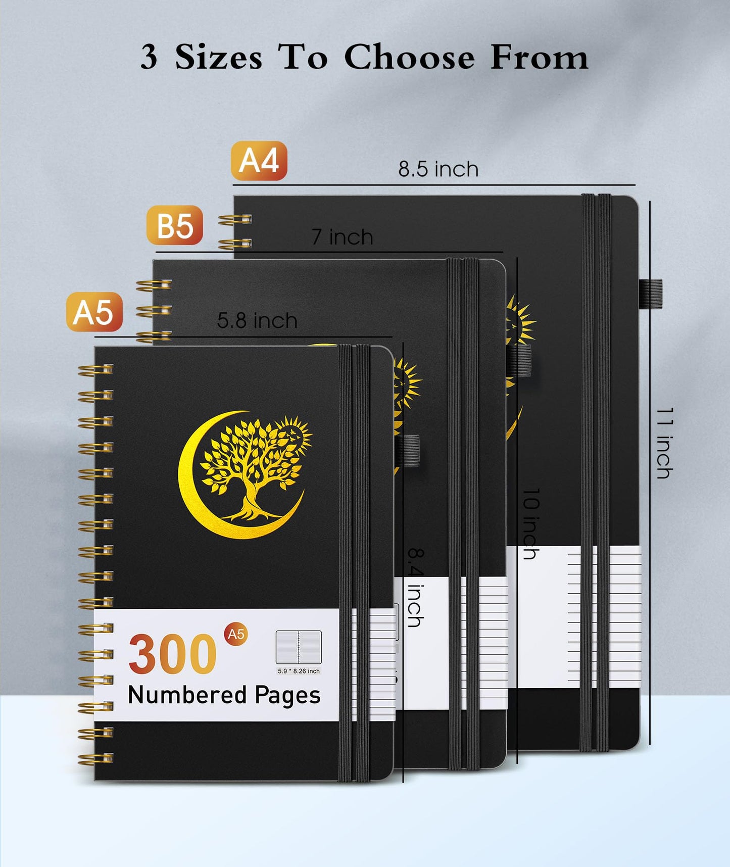 Spiral Notebook Journal 5.8" x 8.4",300 Numbered College Ruled Pages,100 GSM Lined Paper,Plastic Hardcover,Large Spiral Bound Journal for Women Men,A4 Notebooks for School Work Writing Business