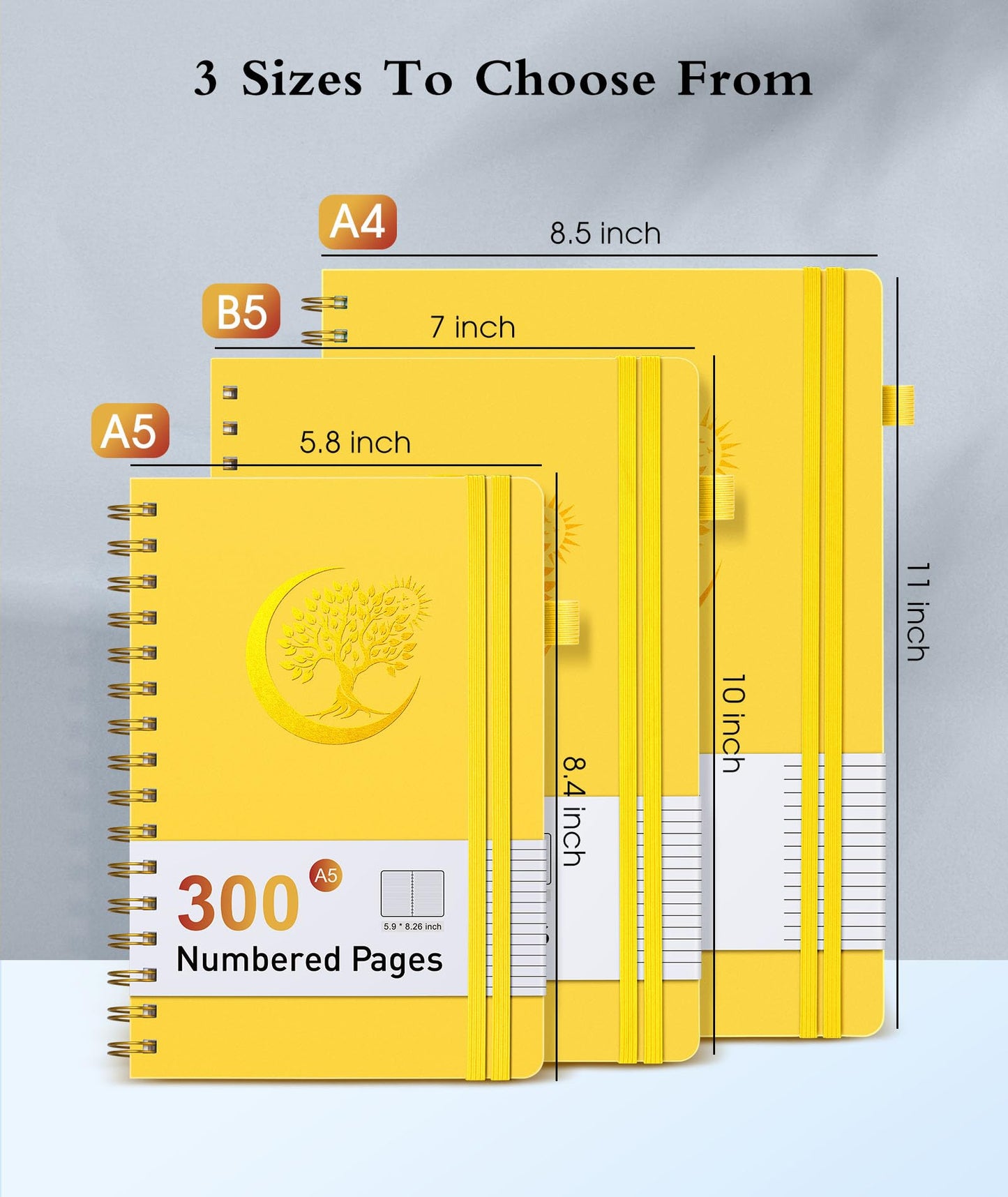 Spiral Notebook Journal 5.8" x 8.4",300 Numbered College Ruled Pages,100 GSM Lined Paper,Plastic Hardcover,Large Spiral Bound Journal for Women Men,A4 Notebooks for School Work Writing Business