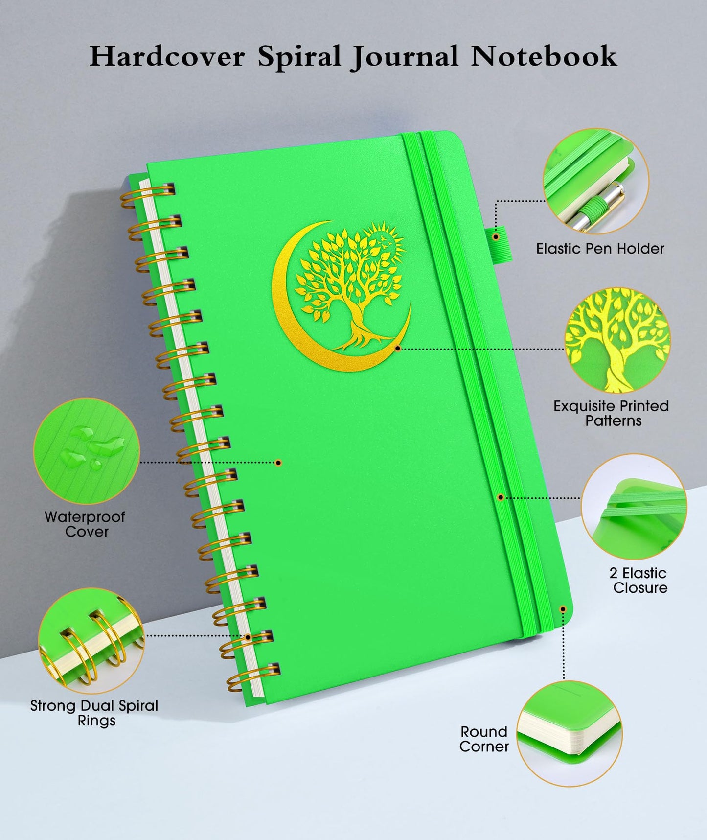 Spiral Notebook Journal 5.8" x 8.4",300 Numbered College Ruled Pages,100 GSM Lined Paper,Plastic Hardcover,Large Spiral Bound Journal for Women Men,A4 Notebooks for School Work Writing Business