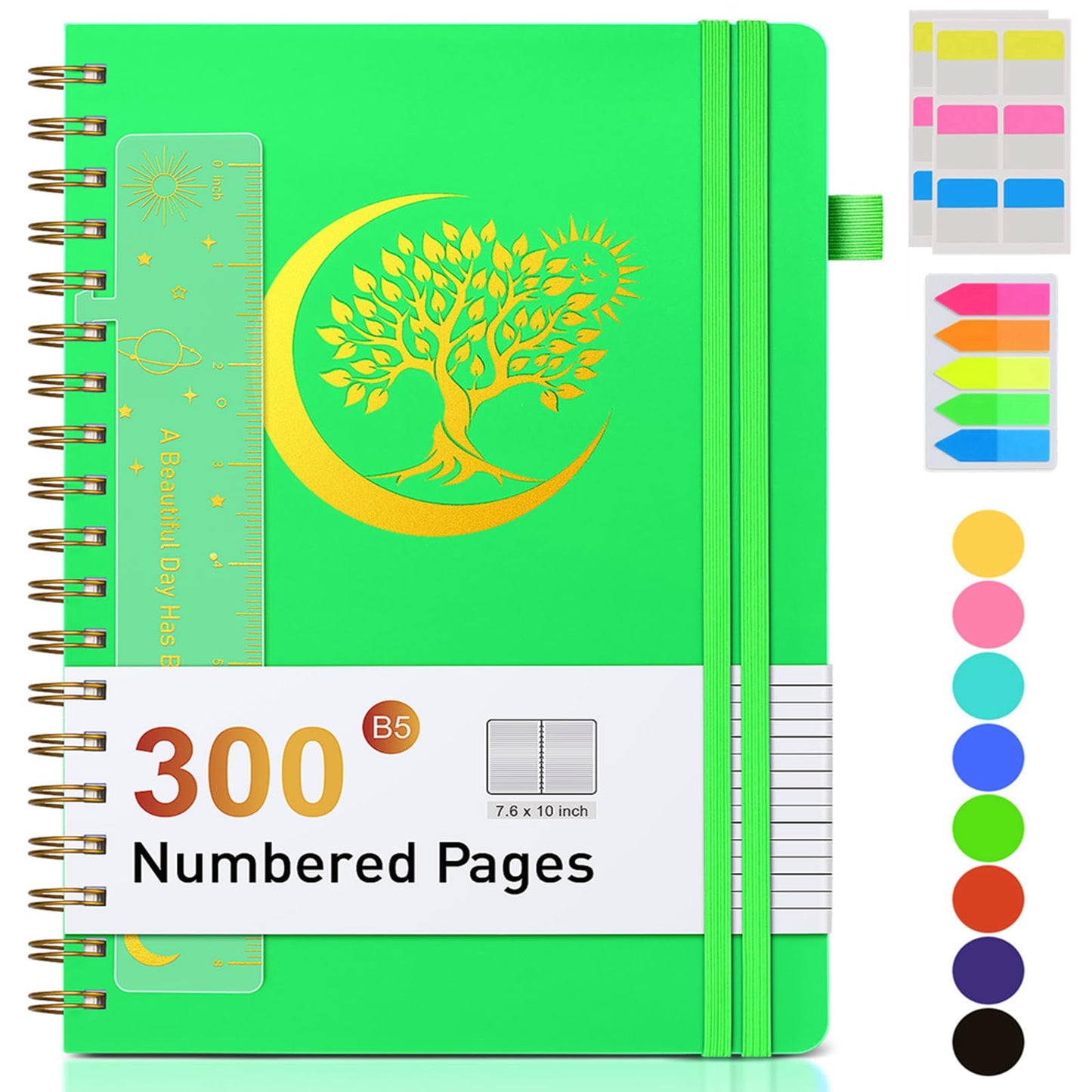 Spiral Notebook Journal 5.8" x 8.4",300 Numbered College Ruled Pages,100 GSM Lined Paper,Plastic Hardcover,Large Spiral Bound Journal for Women Men,A4 Notebooks for School Work Writing Business