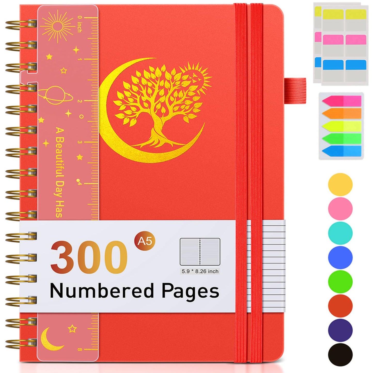 Spiral Notebook Journal 5.8" x 8.4",300 Numbered College Ruled Pages,100 GSM Lined Paper,Plastic Hardcover,Large Spiral Bound Journal for Women Men,A4 Notebooks for School Work Writing Business