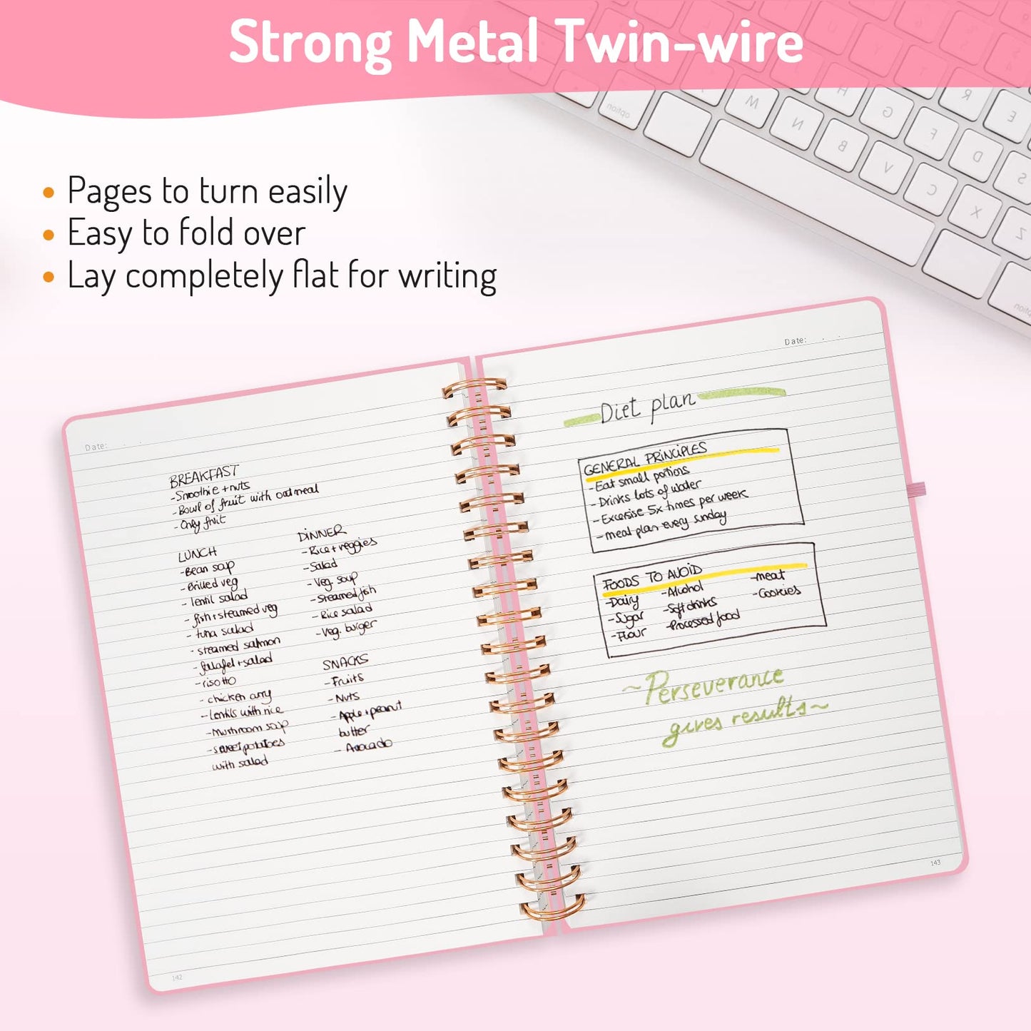 Forvencer Lined Spiral Journal Notebook with 300 Numbered Pages, B5 College Ruled Thick Journals for Writing with 100GSM Paper, Hardcover Notebooks with Contents for Work, School, Women, Men, Black