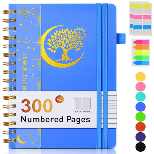 Spiral Notebook Journal 5.8" x 8.4",300 Numbered College Ruled Pages,100 GSM Lined Paper,Plastic Hardcover,Large Spiral Bound Journal for Women Men,A4 Notebooks for School Work Writing Business