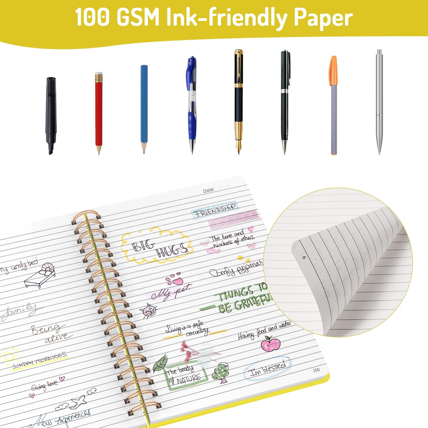 Forvencer Lined Spiral Journal Notebook with 300 Numbered Pages, B5 College Ruled Thick Journals for Writing with 100GSM Paper, Hardcover Notebooks with Contents for Work, School, Women, Men, Black