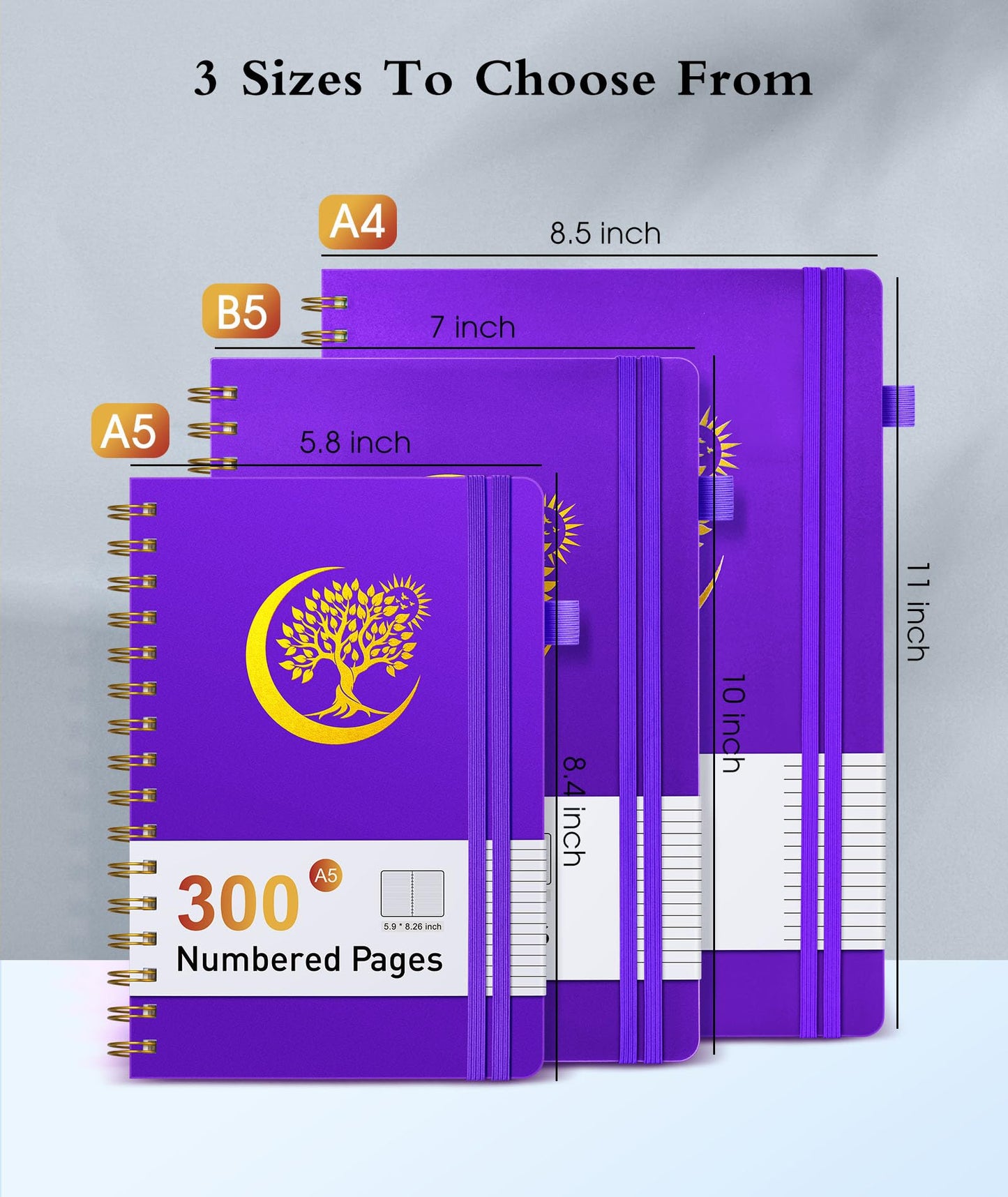 Spiral Notebook Journal 5.8" x 8.4",300 Numbered College Ruled Pages,100 GSM Lined Paper,Plastic Hardcover,Large Spiral Bound Journal for Women Men,A4 Notebooks for School Work Writing Business