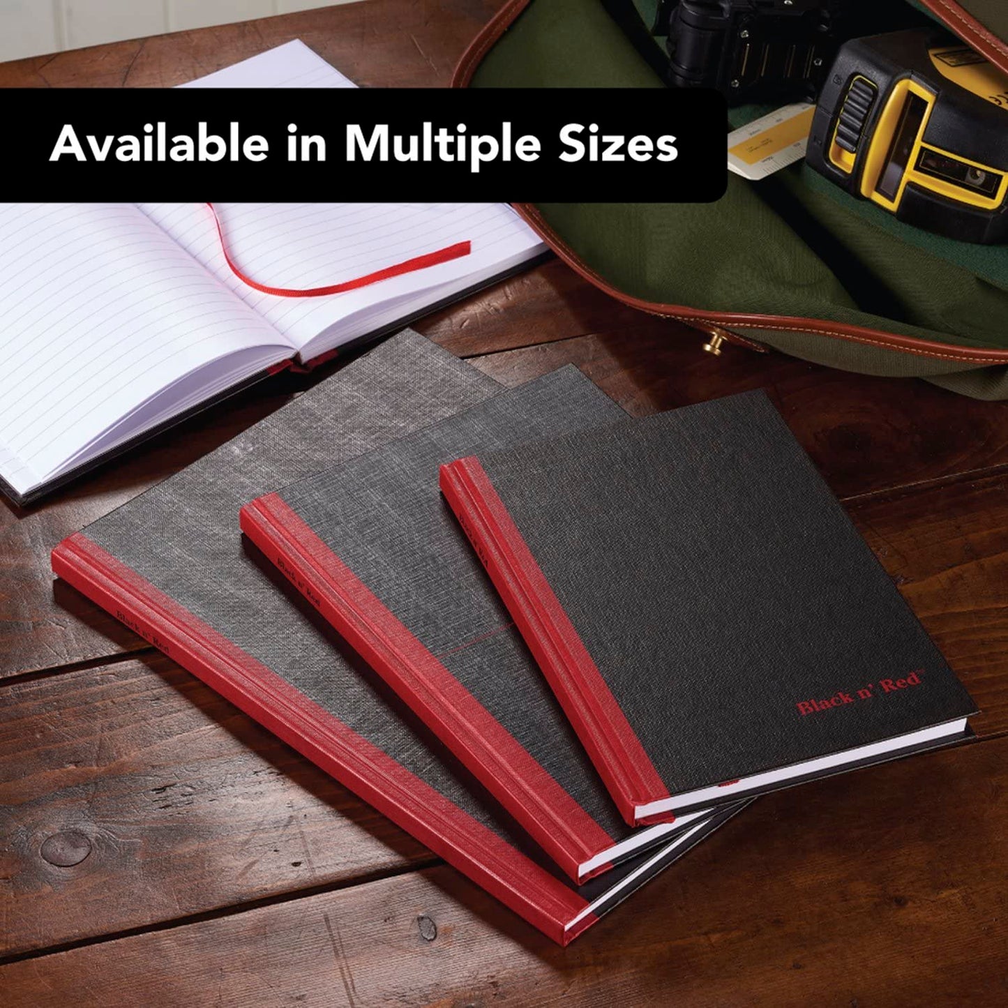 Black n' Red Notebooks, Business Journals, 3 Pack, 11-3/4" x 8-1/4", 96 Sheets, Ruled, Optik Paper, Hardcover, Casebound, Black (400123487)