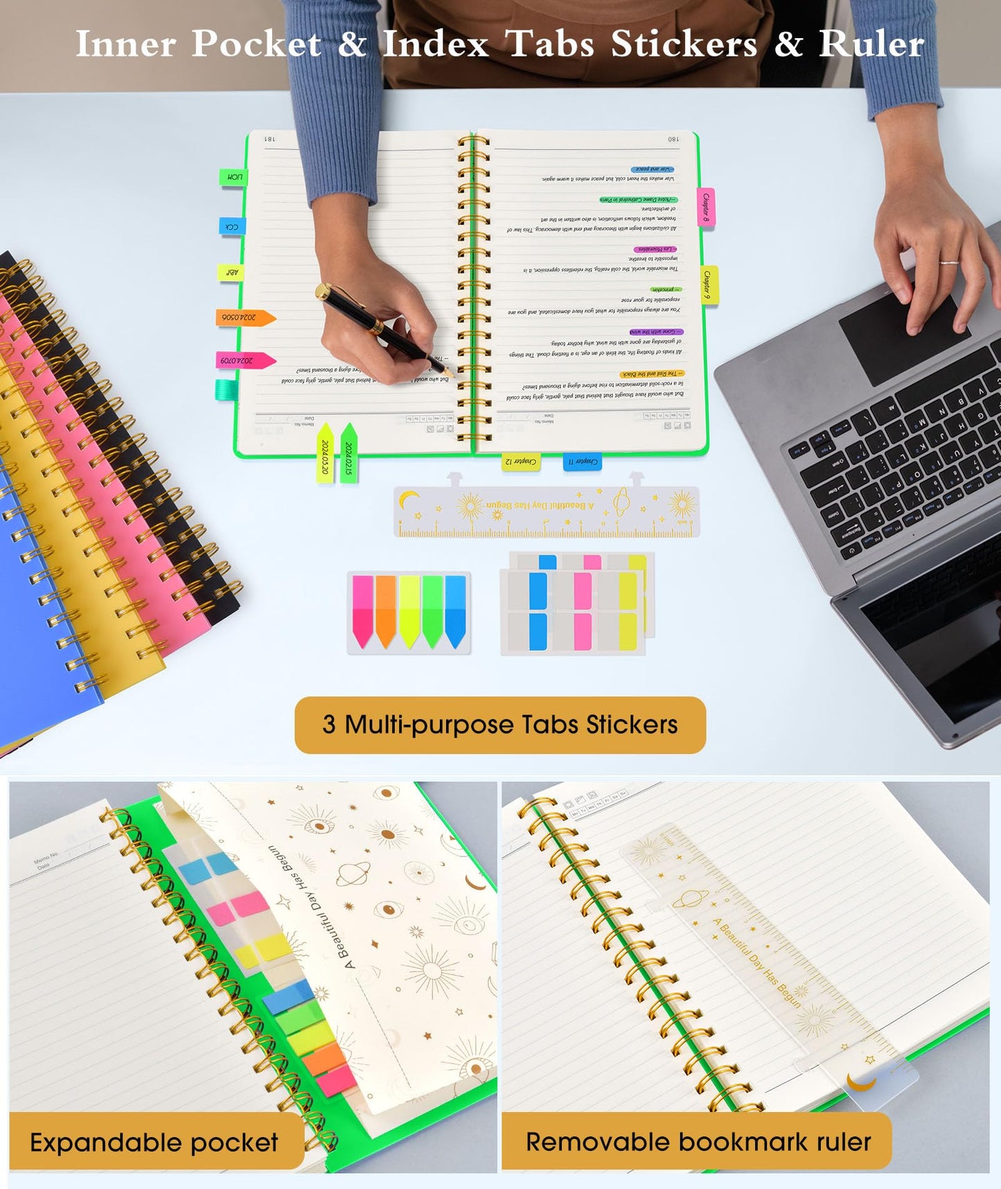 Spiral Notebook Journal 5.8" x 8.4",300 Numbered College Ruled Pages,100 GSM Lined Paper,Plastic Hardcover,Large Spiral Bound Journal for Women Men,A4 Notebooks for School Work Writing Business