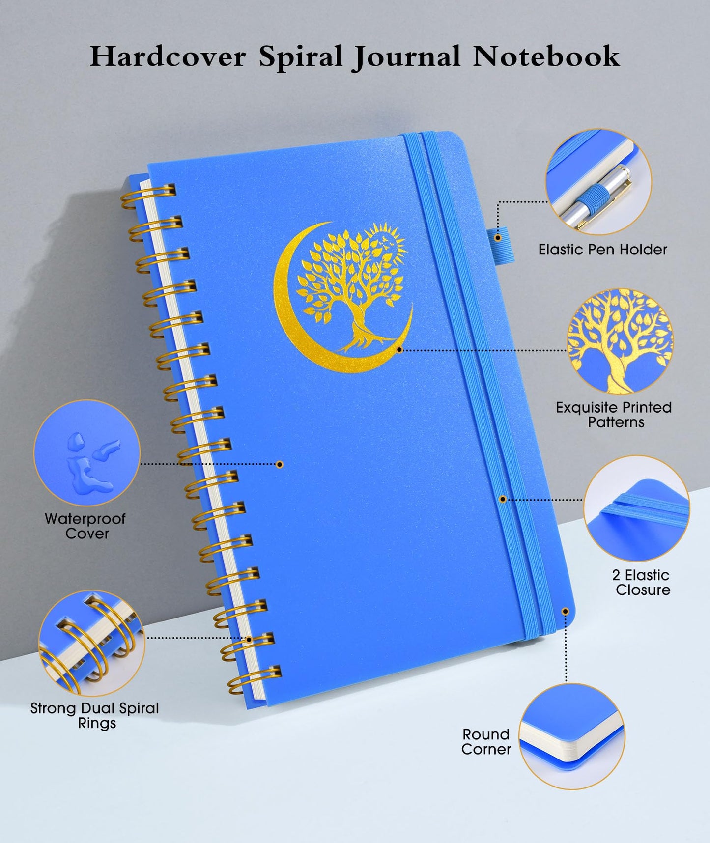 Spiral Notebook Journal 5.8" x 8.4",300 Numbered College Ruled Pages,100 GSM Lined Paper,Plastic Hardcover,Large Spiral Bound Journal for Women Men,A4 Notebooks for School Work Writing Business