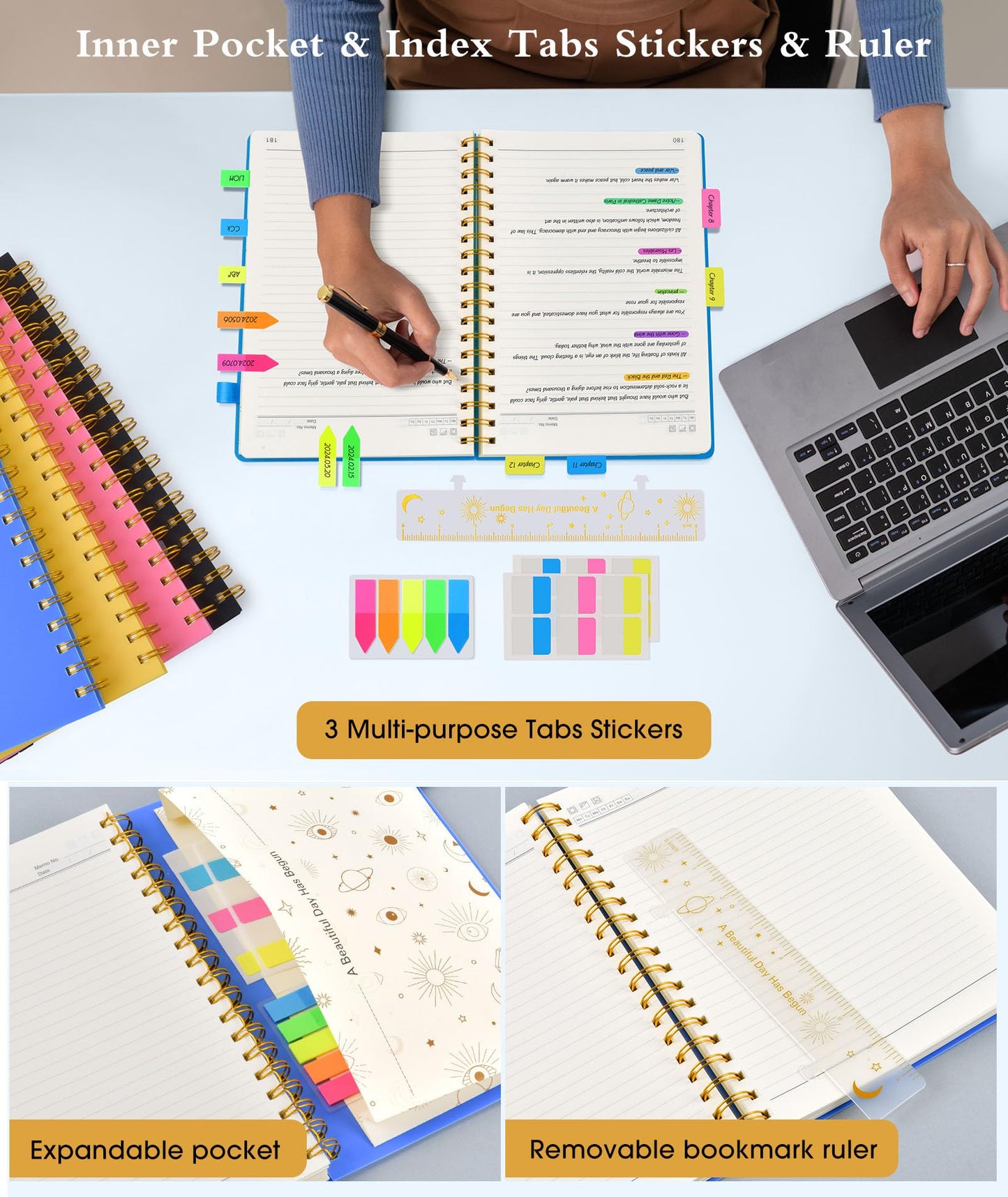 Spiral Notebook Journal 5.8" x 8.4",300 Numbered College Ruled Pages,100 GSM Lined Paper,Plastic Hardcover,Large Spiral Bound Journal for Women Men,A4 Notebooks for School Work Writing Business