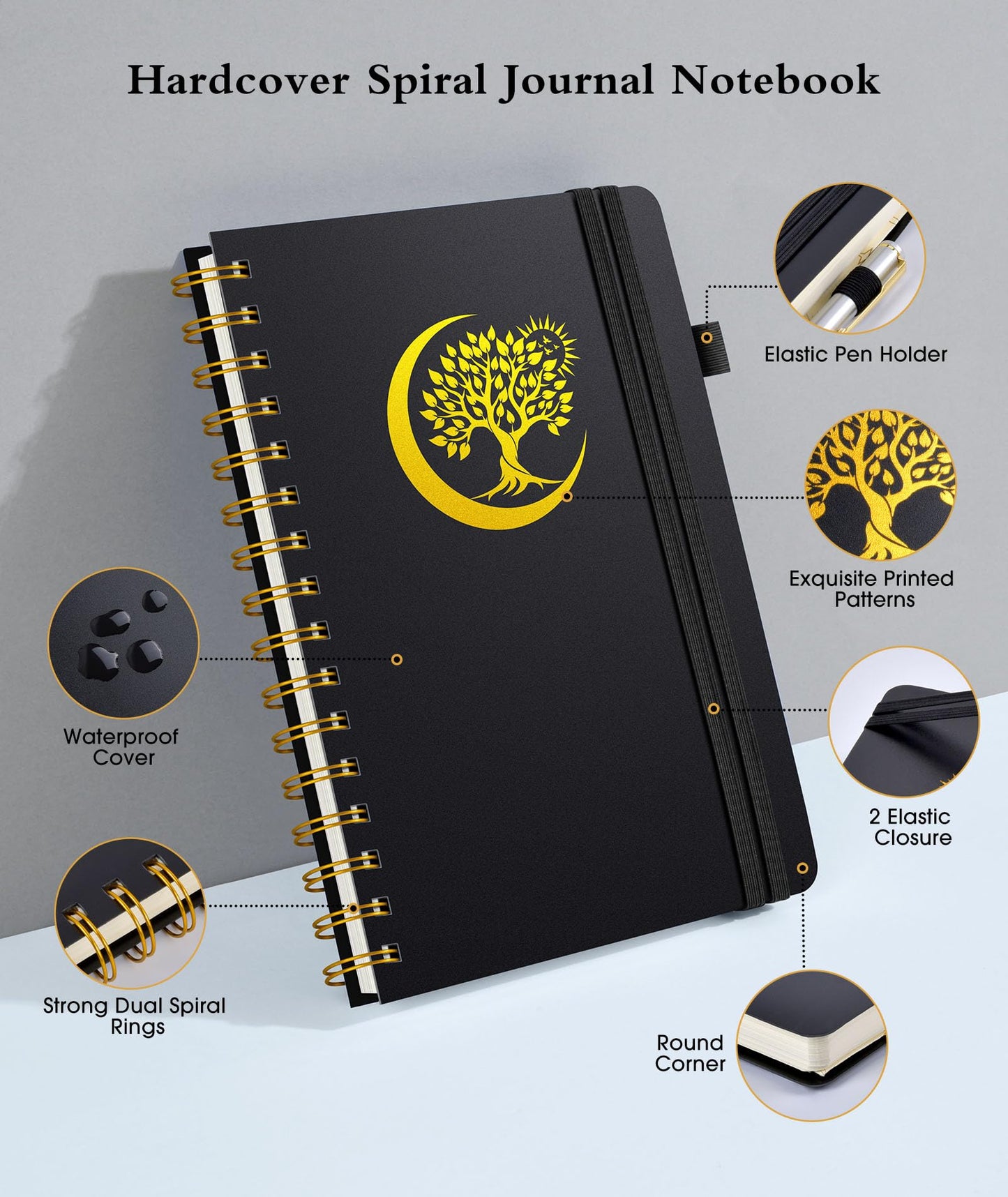 Spiral Notebook Journal 5.8" x 8.4",300 Numbered College Ruled Pages,100 GSM Lined Paper,Plastic Hardcover,Large Spiral Bound Journal for Women Men,A4 Notebooks for School Work Writing Business