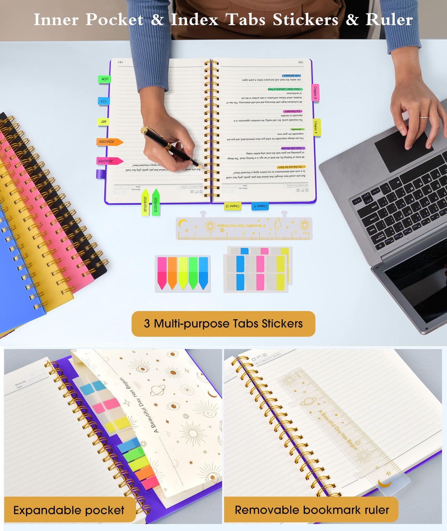 Spiral Notebook Journal 5.8" x 8.4",300 Numbered College Ruled Pages,100 GSM Lined Paper,Plastic Hardcover,Large Spiral Bound Journal for Women Men,A4 Notebooks for School Work Writing Business