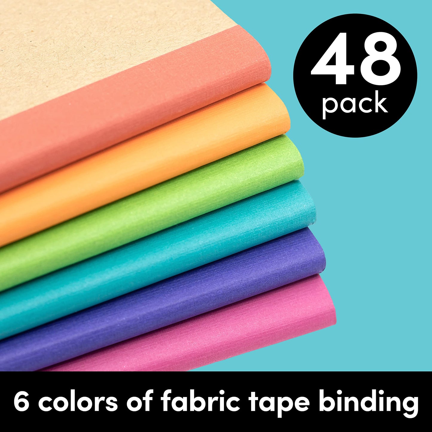 PAPERAGE 48-Pack Composition Notebook Journals, 120 Pages, Kraft Cover with Jewel Tone Spines, College Ruled Lined Paper, Small Size (8 in x 5.75 in) – For Home, Office or School Supplies