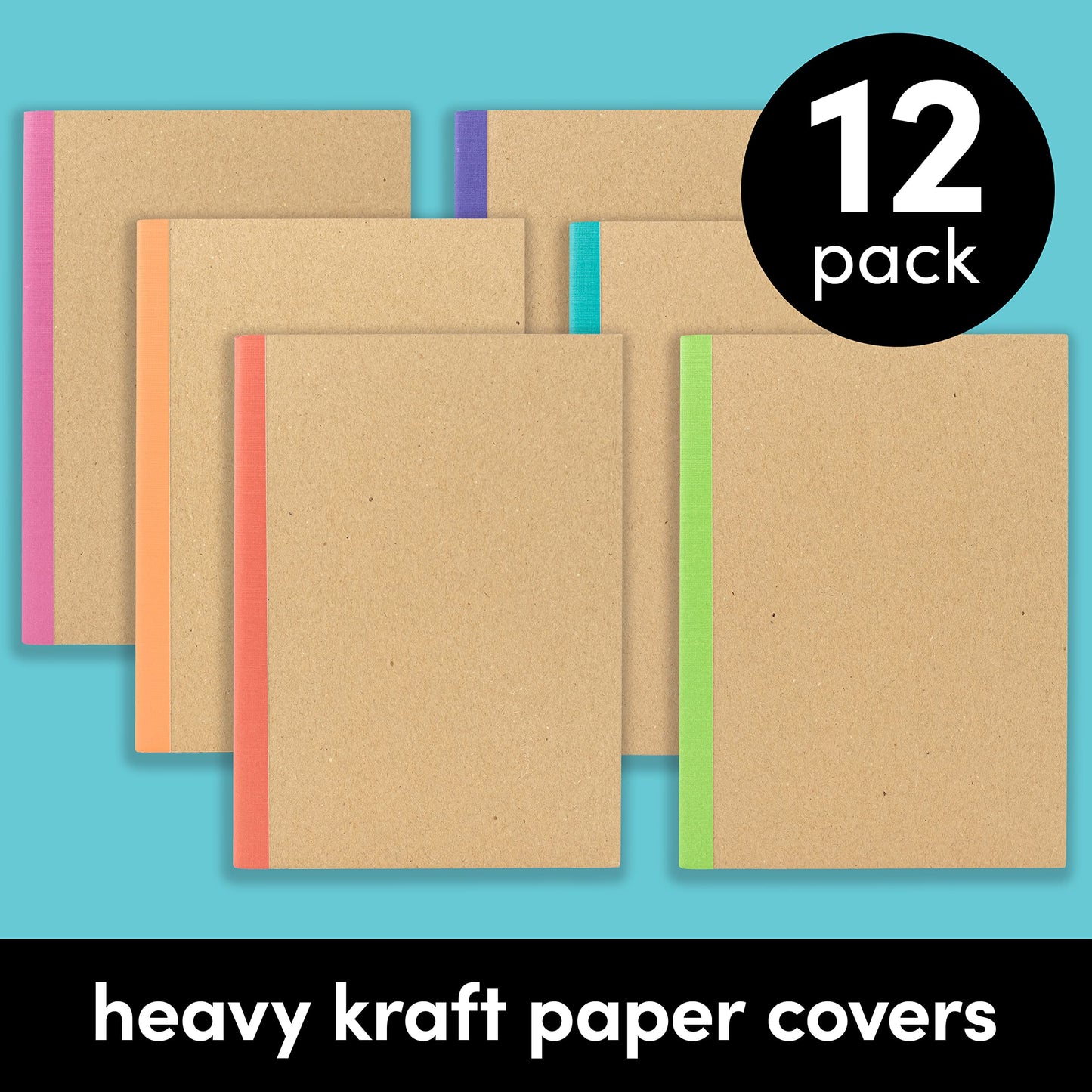 PAPERAGE 48-Pack Composition Notebook Journals, 120 Pages, Kraft Cover with Jewel Tone Spines, College Ruled Lined Paper, Small Size (8 in x 5.75 in) – For Home, Office or School Supplies