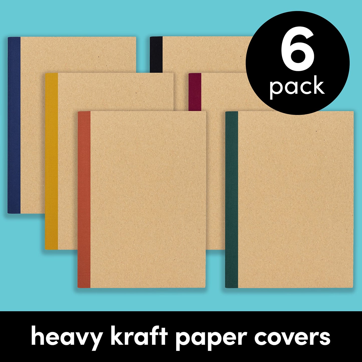 PAPERAGE 48-Pack Composition Notebook Journals, 120 Pages, Kraft Cover with Jewel Tone Spines, College Ruled Lined Paper, Small Size (8 in x 5.75 in) – For Home, Office or School Supplies