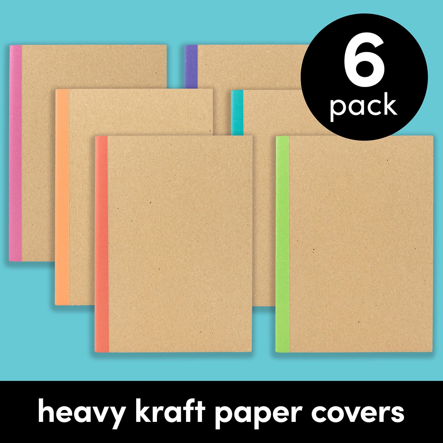PAPERAGE 48-Pack Composition Notebook Journals, 120 Pages, Kraft Cover with Jewel Tone Spines, College Ruled Lined Paper, Small Size (8 in x 5.75 in) – For Home, Office or School Supplies